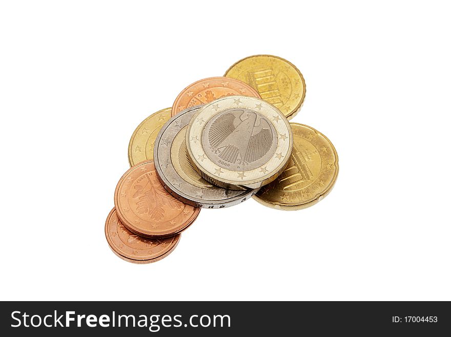 Euro coins set of germany, polish money against white background