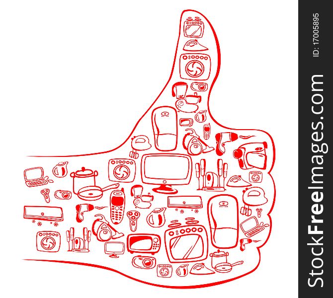 Many home appliances in OK hand's shape. Vector illustration can be scale to any size. Many home appliances in OK hand's shape. Vector illustration can be scale to any size.