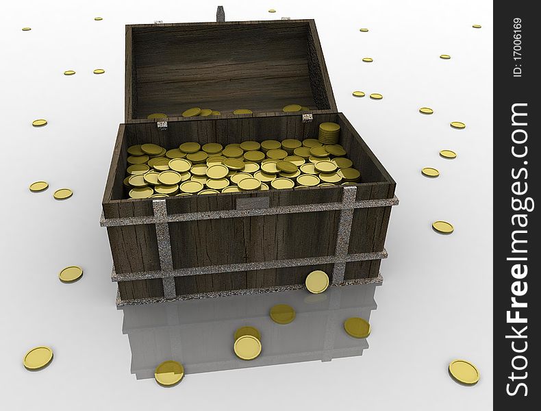 3d model of a chest full of gold coins. 3d model of a chest full of gold coins