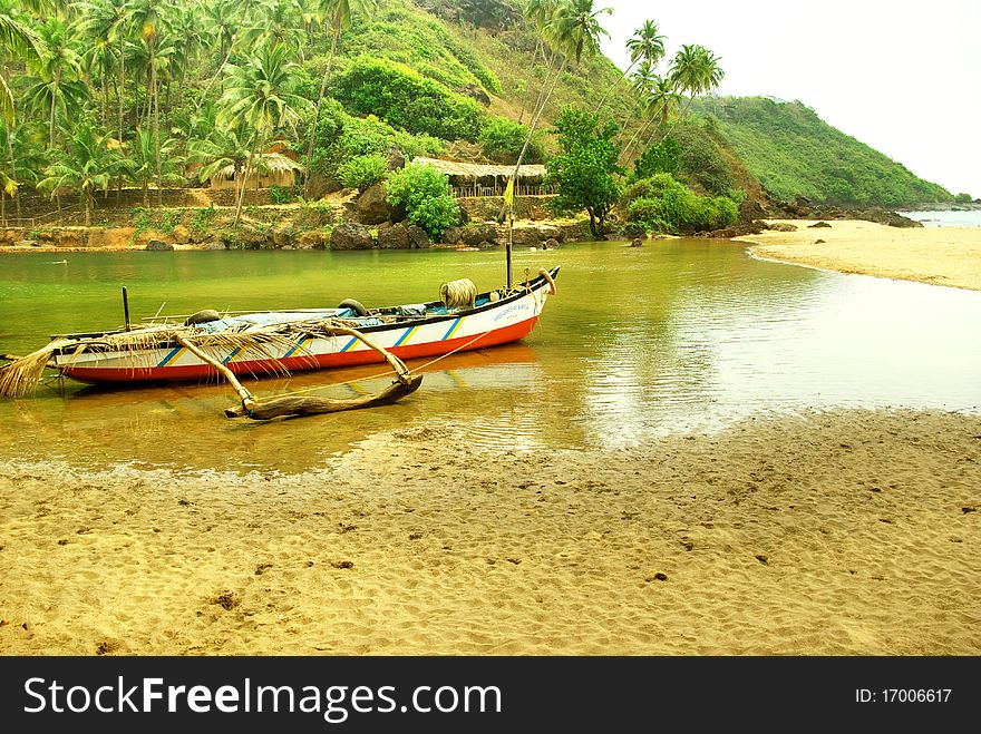 Tropical river beach, Goa, India