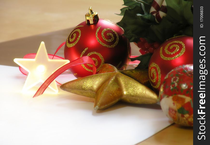 Red christmas decoration on white background