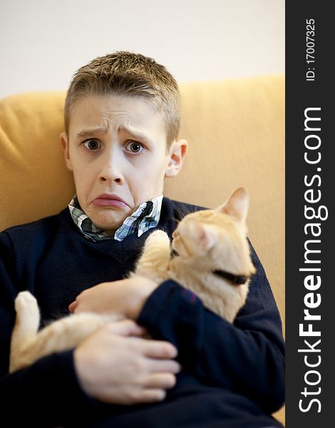 Little Boy With Cat