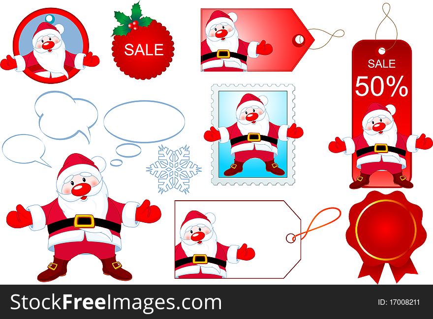 Christmas design elements with Santa Claus opening hug. Christmas design elements with Santa Claus opening hug
