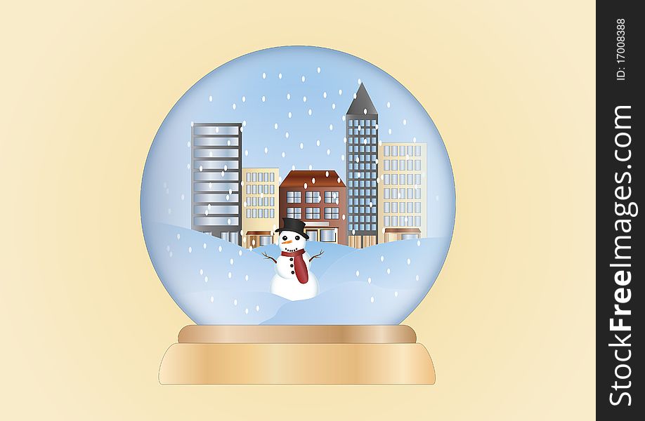 Christmas scene in a ball on light background. Christmas scene in a ball on light background