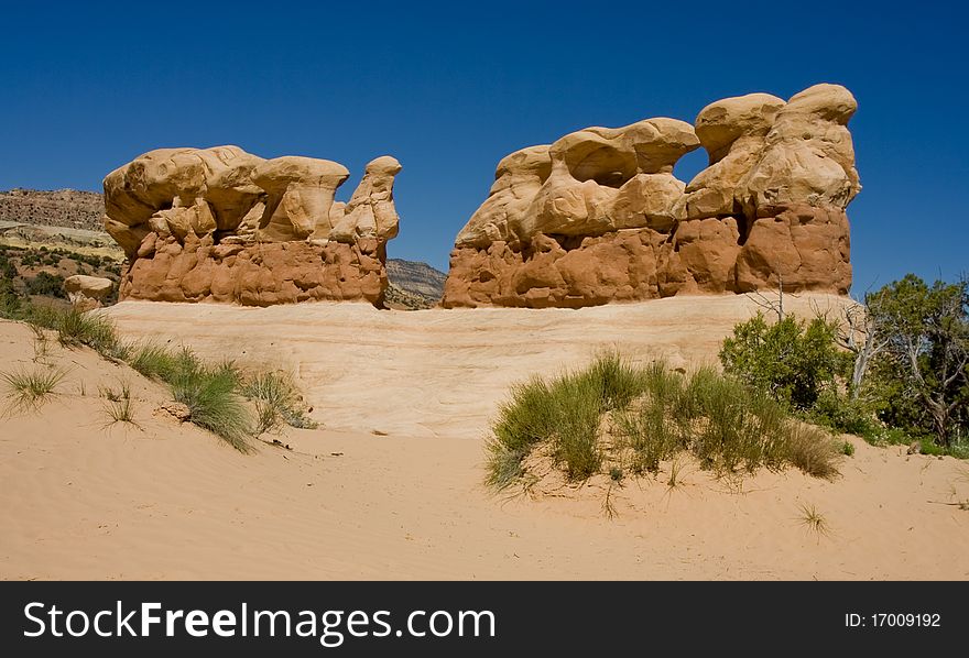 Scenic view of the rock formation in Devil's Garden in southern Utah. Scenic view of the rock formation in Devil's Garden in southern Utah