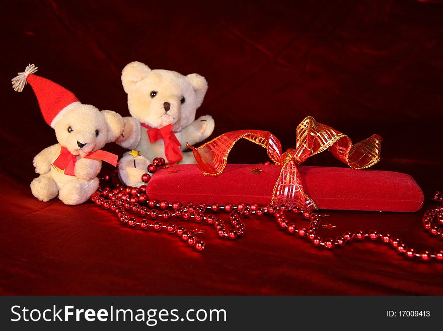 Christmas gift with white bears. Christmas gift with white bears