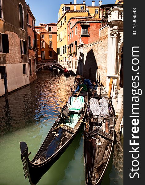 Gondolas on the canals of Venice