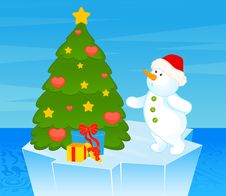 Little Cute Snowman With Fir-tree Royalty Free Stock Photography Little Cute Snowman With Fir-tree Royalty Free Stock Photography