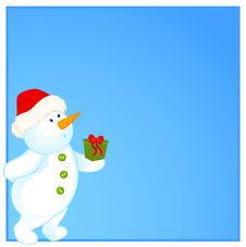 Little Cute Snowman With Gift Stock Images Little Cute Snowman With Gift Stock Images