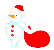 Little Cute Snowman With Sack Royalty Free Stock Photo Little Cute Snowman With Sack Royalty Free Stock Photo