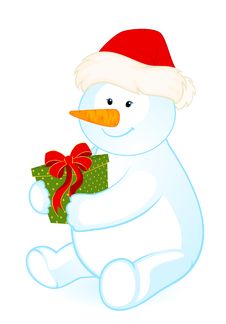 Little Cute Snowman With Gift Royalty Free Stock Photography Little Cute Snowman With Gift Royalty Free Stock Photography