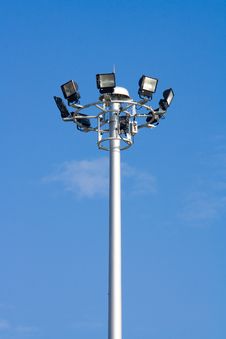 Tall Electricity Post Or Lamp With Eight Lights Royalty Free Stock Photography