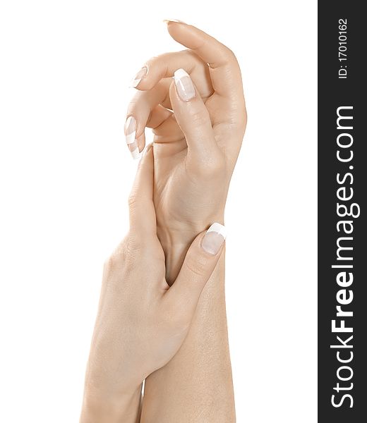 Gesturing of woman hand. Skin-care. Female arms. Gesturing of woman hand. Skin-care. Female arms