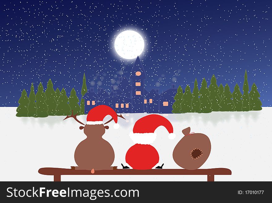 Santa And Deer