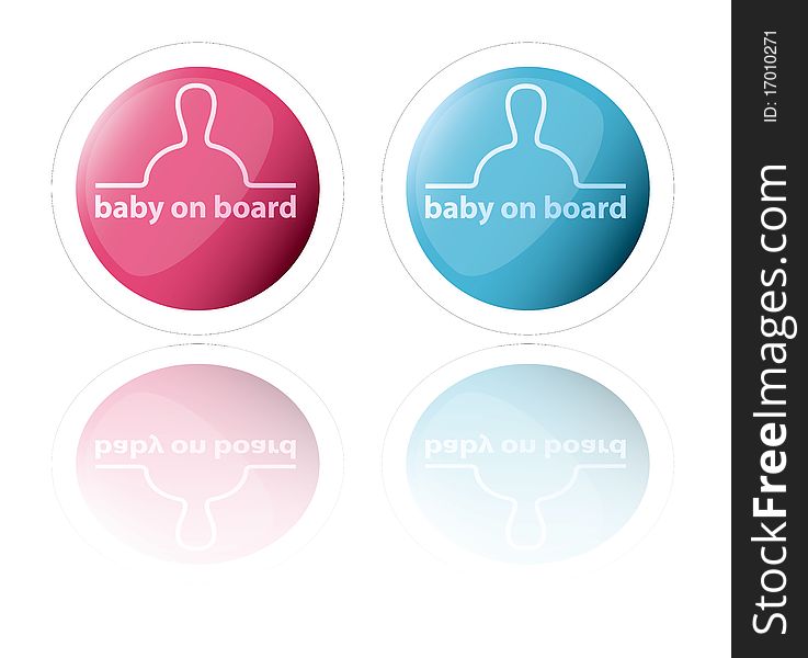 Two signs for a baby boy and a baby girl signifying baby on board; for car use. May have other uses such as web buttons. Two signs for a baby boy and a baby girl signifying baby on board; for car use. May have other uses such as web buttons