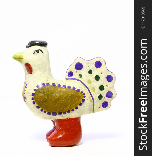 Toy white chicken in red boots, small ceramic statue