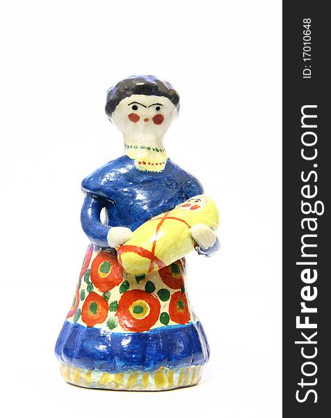 Toy, woman with child, small ceramic statue