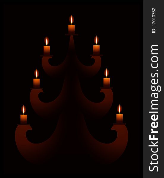 Dark background with fur-tree and lighting candles. Dark background with fur-tree and lighting candles