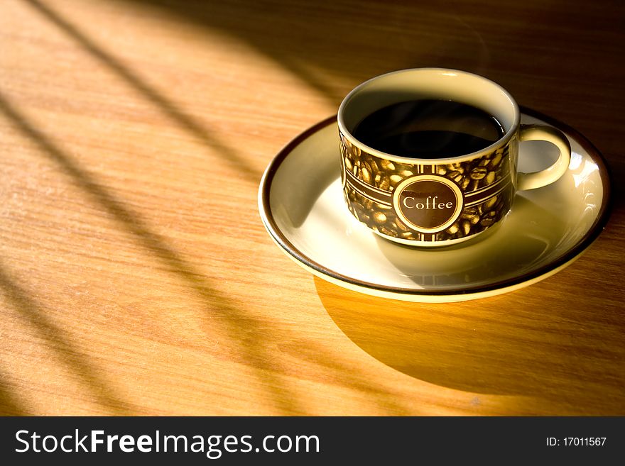 Morning Coffee Cup On Wood Background