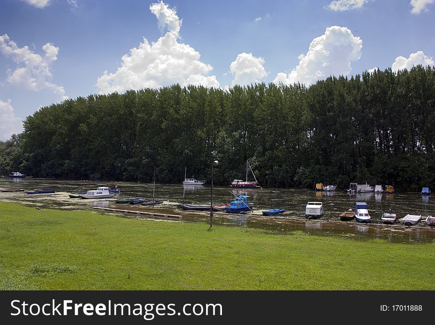 Flooded River TamiÅ¡ And Boats, Pancevo