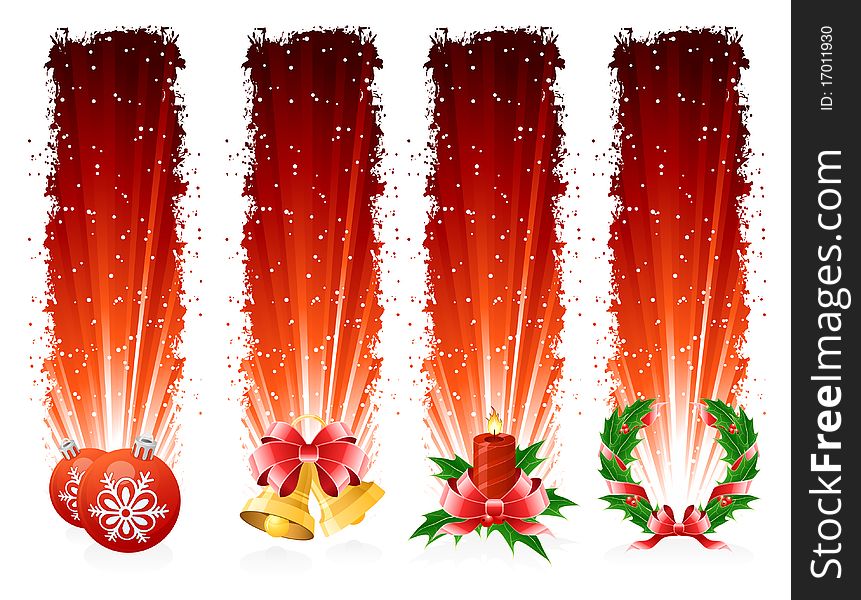 Christmas backgrounds with christmas decorations, candle and bells