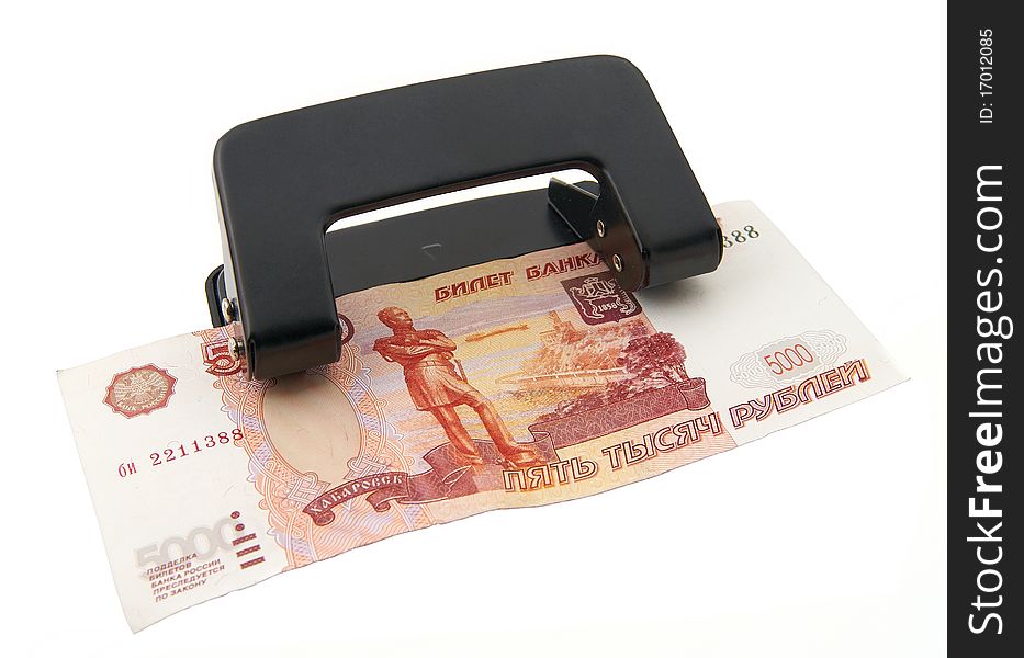 Puncher and five thousand roubles on a white background