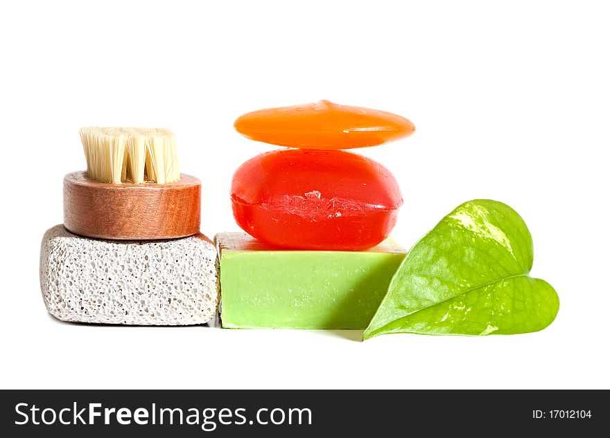 Multicolored natural soap isolated on white background.