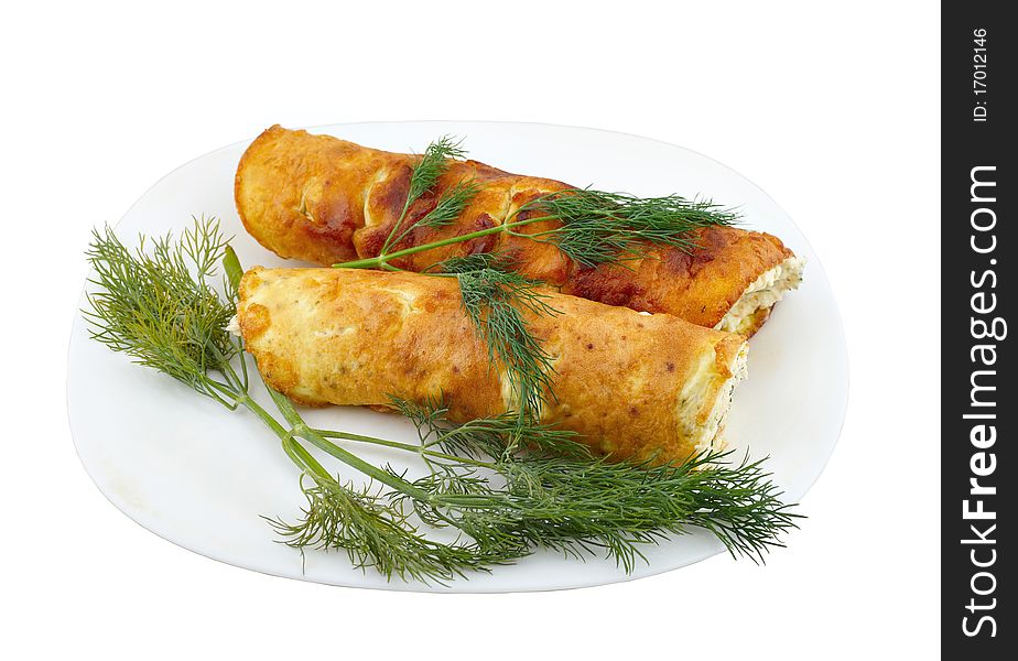 Cheese roll with fennel on a white background