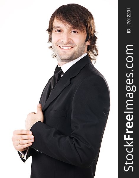 Young handsome man's portrait, white background