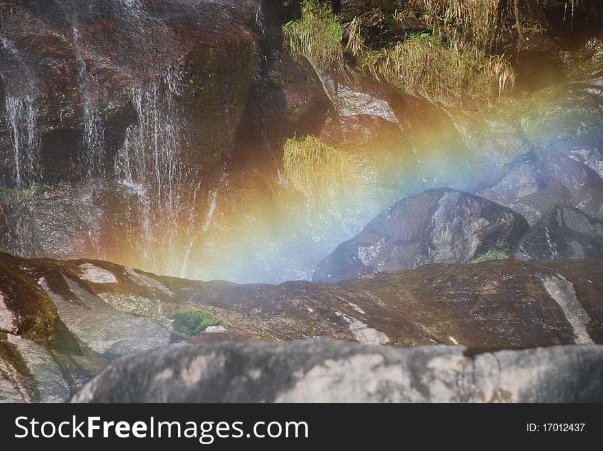 Rainbow On Waterfall