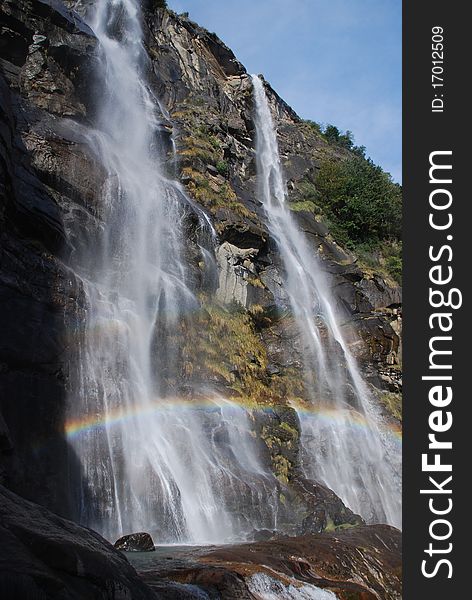 Rainbow on waterfall