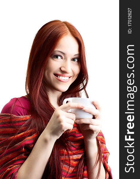 Beauty woman with fair hair on white background