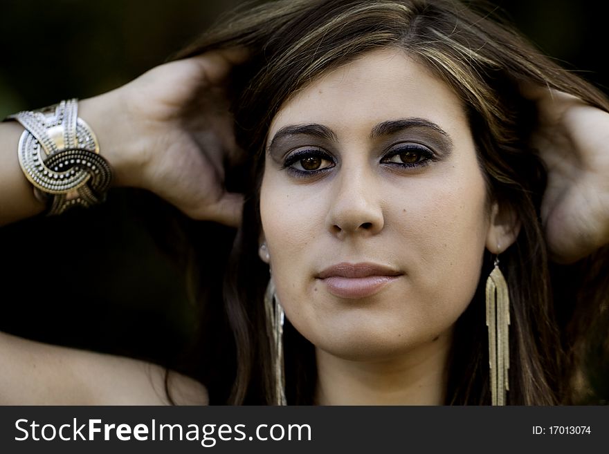 View of a beautiful woman on a forest