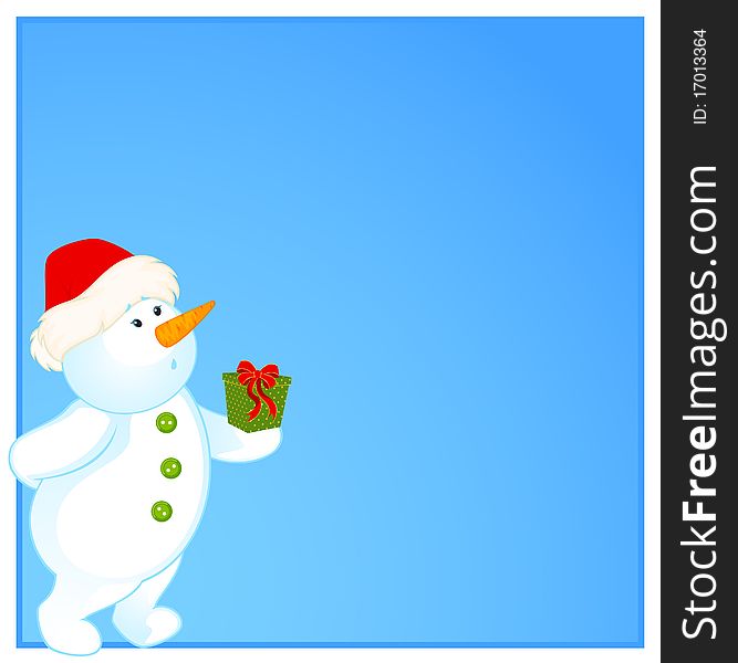 cartoon little cute snowman with gift