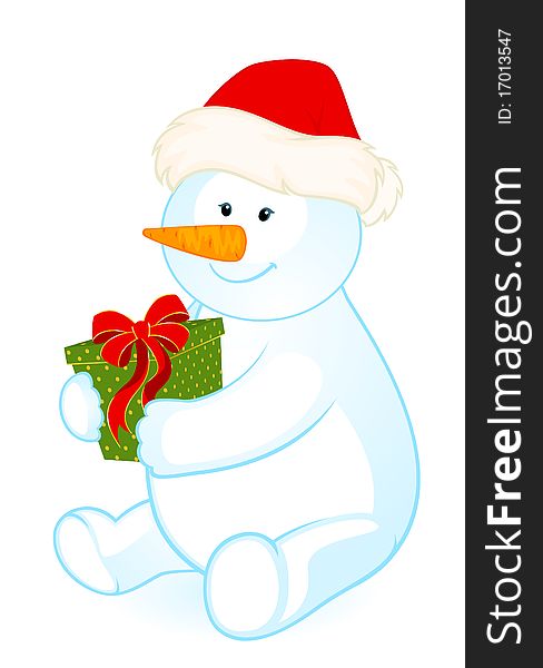 little cute snowman with gift