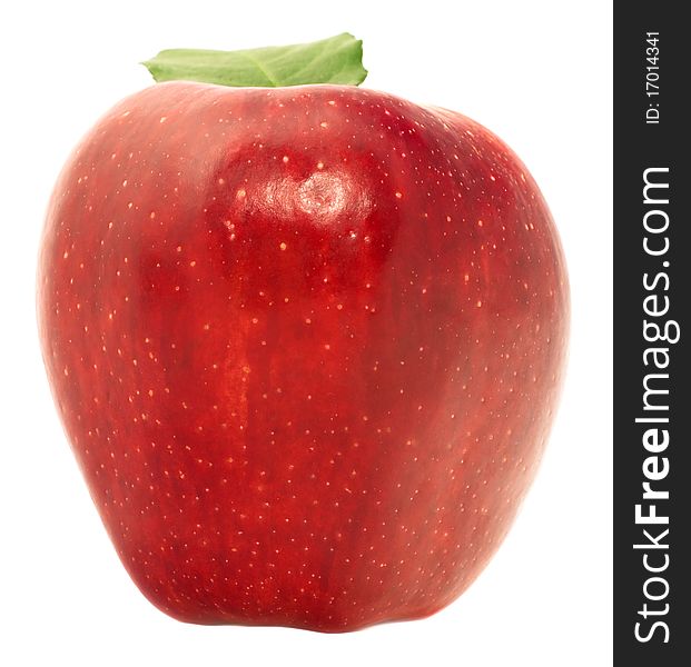 Red apple in a speck on a white background
