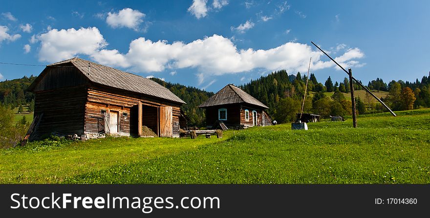 Typical transylvanian mountain homestead, barn shot in the Eastern Carpathians, close to the famous Bicaz gorges.