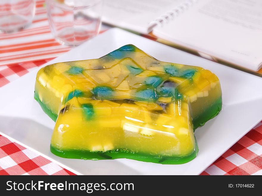 Star shape jelly dessert filled with natural fruits. Star shape jelly dessert filled with natural fruits