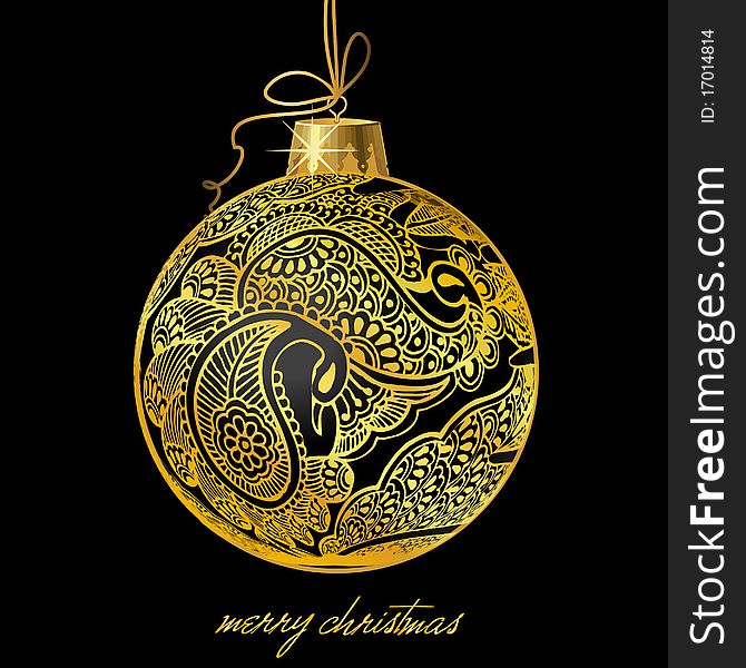 Golden christmasball illustration with paisley design