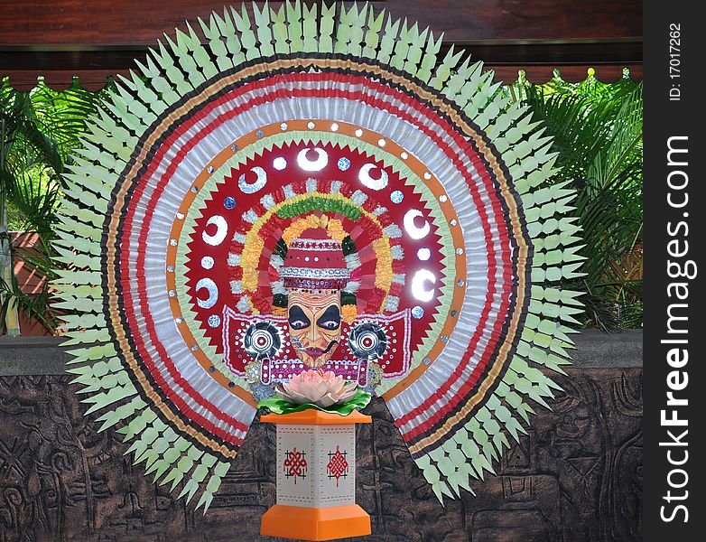 Traditional festival flower decoration using palm leaves in india.