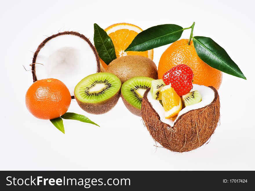 Fresh exotic fruits over white background