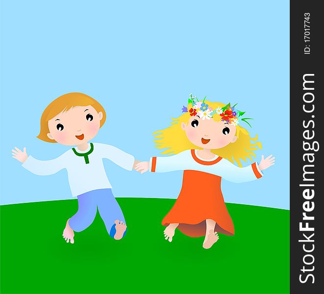 Happy couple cartoon boy and girl, vector illustration. Happy couple cartoon boy and girl, vector illustration