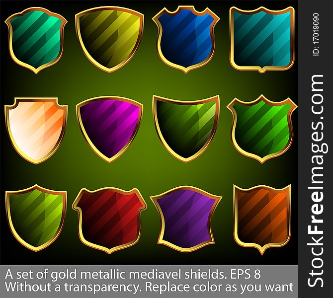 A Set Of Gold Metallic Mediavel Shields. EPS 8