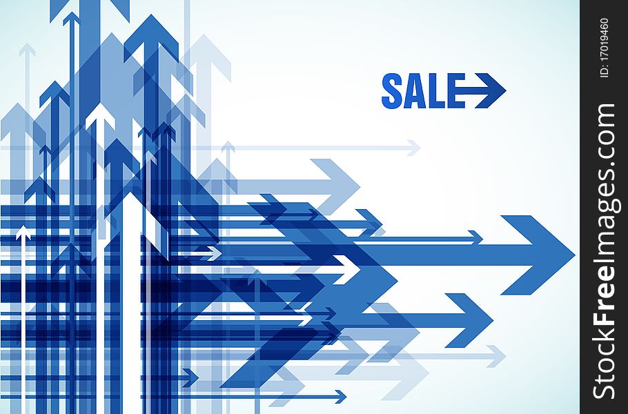 Blue  arrows with sale. Vector art