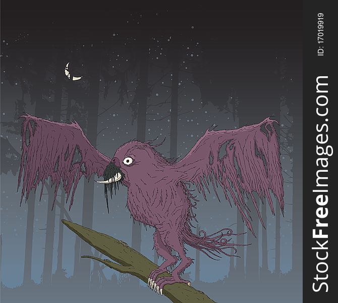 Monster bird in the dark evil forest waiting to attack it's prey.