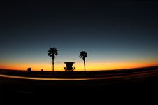 Lifeguard Tower At Sunset At The Beach. Royalty Free Stock Image