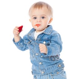 Boy With Strawberry Stock Image Boy With Strawberry Stock Image