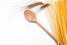 Ear Of Wheat, Pasta And Wooden Spoon Stock Photography
