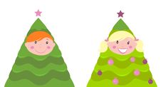 Christmas Cute Kid Tree Costume ( Boy And Girl ) Royalty Free Stock Image