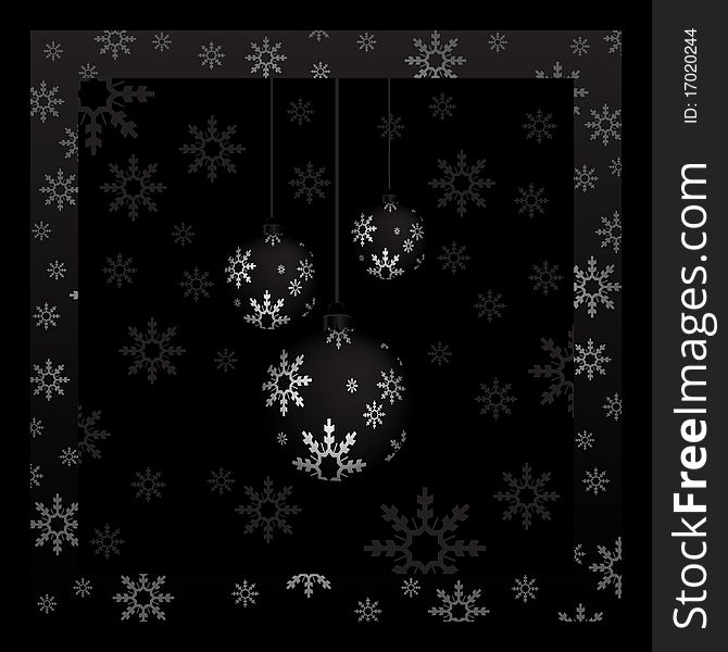 Christmas background with baubles and snowflake. Vector illustration